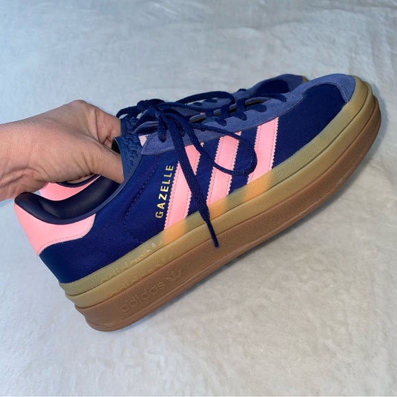 Adidas Gazelle Platform Sneakers Navy Pink Stripes Size 8.5 - Picture 2 of 13